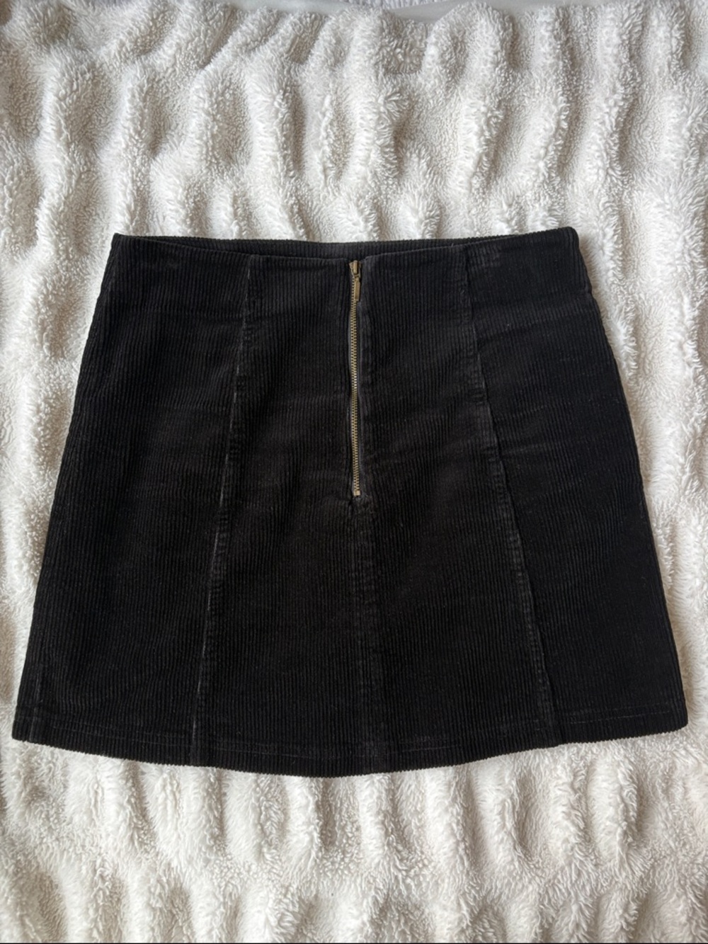Black Corduroy Mini Skirt with Front Zip